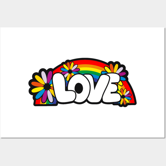 graffiti art style love word with flowers and rainbow Wall Art by pickledpossums